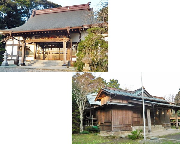 左:福楽寺 本堂 右:山荻神社 社殿
