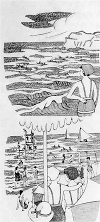 65.団扇絵版画「房州海水浴場」