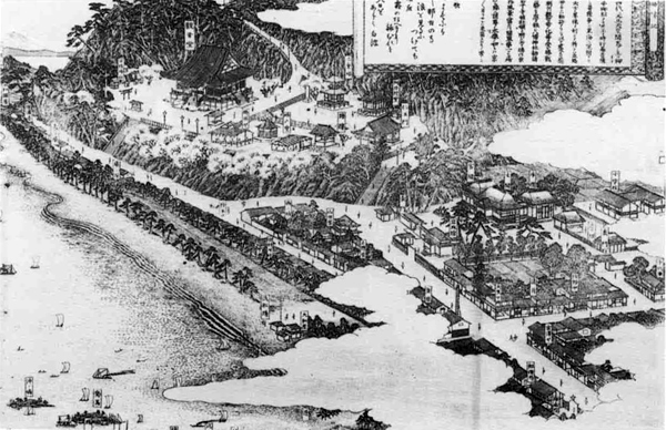69.坂東三十三番安房国補陀洛山那古寺境内図(那古寺の門前の様子) 明治後期