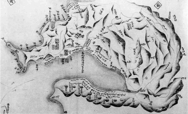 83．相州西浦賀村図（西へ山越えをしたところに吉井明神がある。安房口神社であろう。）