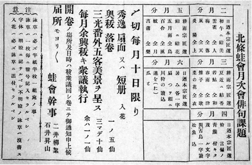 20.北条町(館山市)の俳句結社北条蛙会での月次俳句会の連絡チラシ(明治年間)