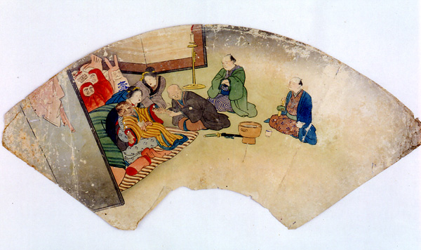1.扇面「疱瘡を病む子ども」 国立歴史民俗博物館蔵