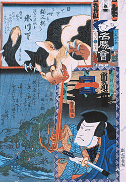 江戸乃花名勝会氷川下　猫又橋犬村大角　卍楼北対画