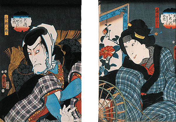 左：金鞠八郎<br /> 右：大輔の母こはぎ（八郎女房）