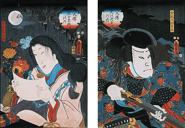 左：里見息女伏姫<br /> 右：金碗大輔孝徳