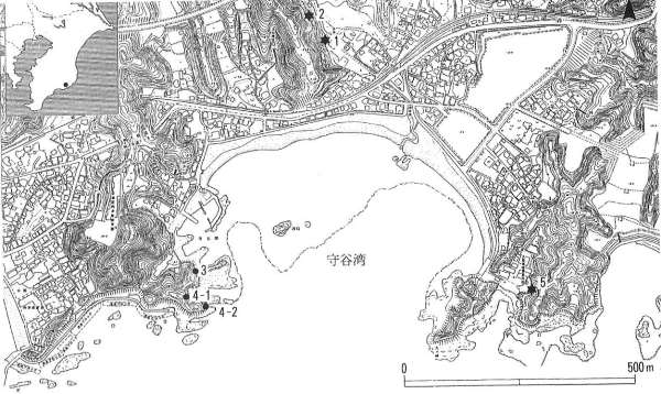 第5図 勝浦市守谷湾洞窟遺跡の分布図