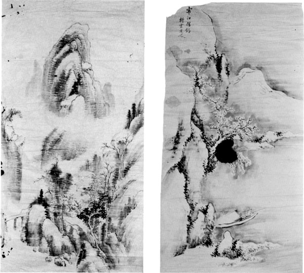 左：78「山水画」・右：79　耕雲画「寒江独釣図」　　館山市沼　川名桂氏