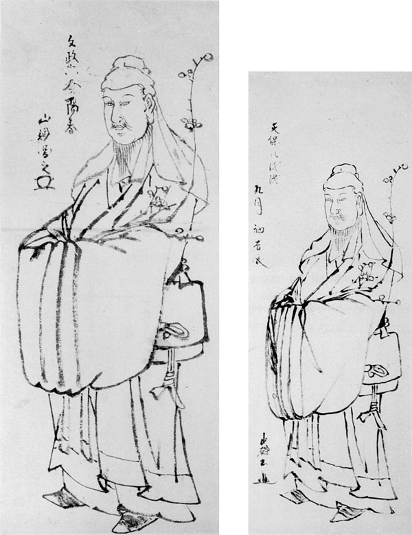 左:24.山調画「渡唐天神図」 文政6年(1823年) 右:25.山硲画「渡唐天神図」 天保8年(1837年)