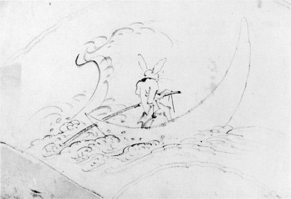 73．山調画「波に兎図」