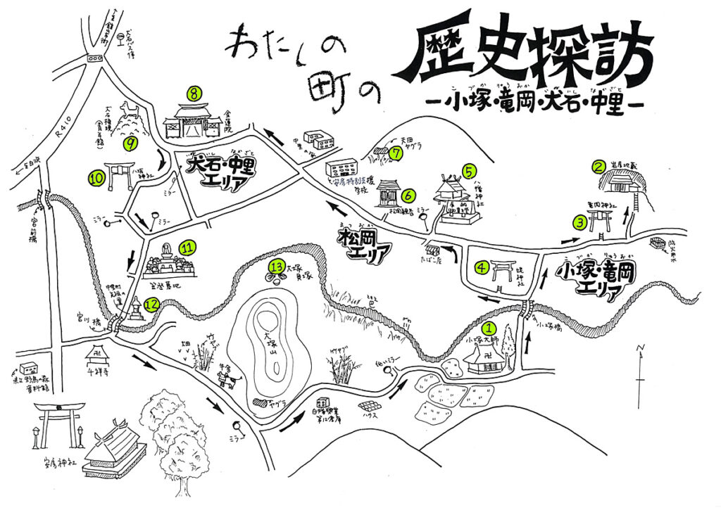 小塚・竜岡・犬石・中里 文化財マップ