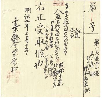 43.家禄奉還地所払下代金受取証
明治9年(1876)3月